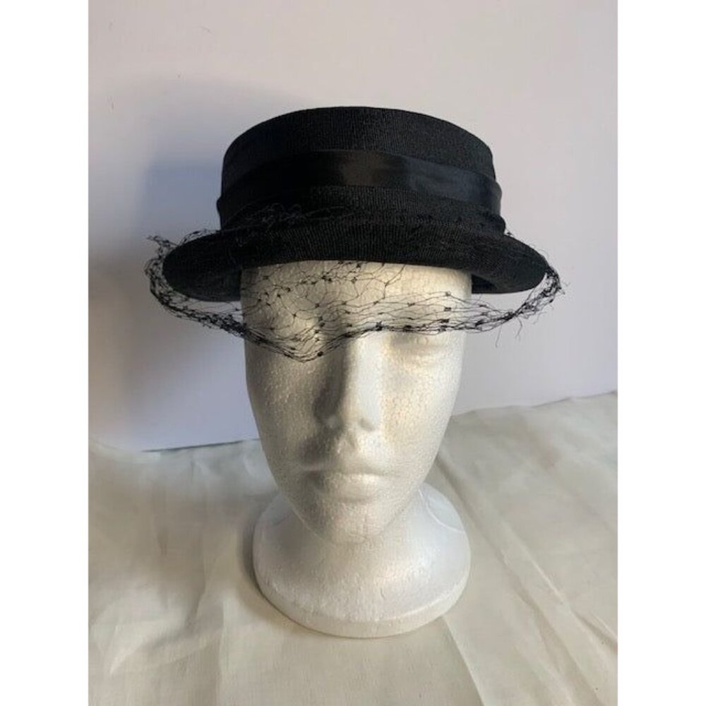 Vintage Black Hat with Satin Band w/Bow 22 inch - Picture 9 of 12